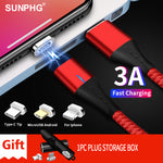 SUNPHG Mobile Phone 3A Magnetic Cable Charger 2m Micro USB Fast Charging Type C Data Cable