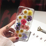 Qianliyao Dried Real Flower Handmade Clear Pressed Phone Case For iPhone 6 6S 7 8 Plus X XS Max XR