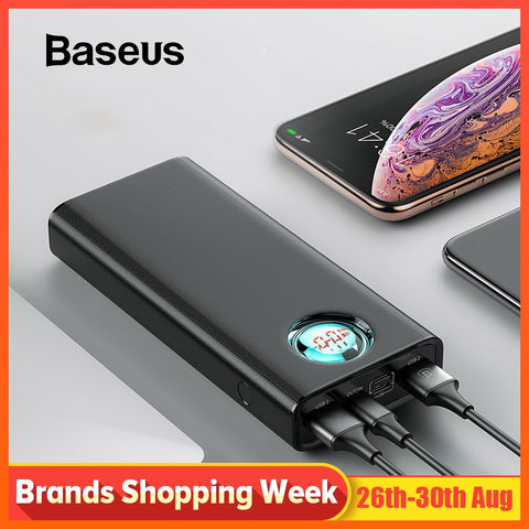 Baseus 20000mAh Power Bank For iPhone Samsung Huawei Type C PD Fast Charging + Quick Charge 3.0 USB