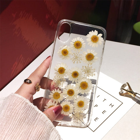 Qianliyao Dried Real Flower Handmade Clear Pressed Phone Case For iPhone 6 6S 7 8 Plus X XS Max XR